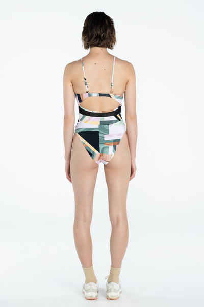SWMR The Dip one piece swimsuit in tile print back view