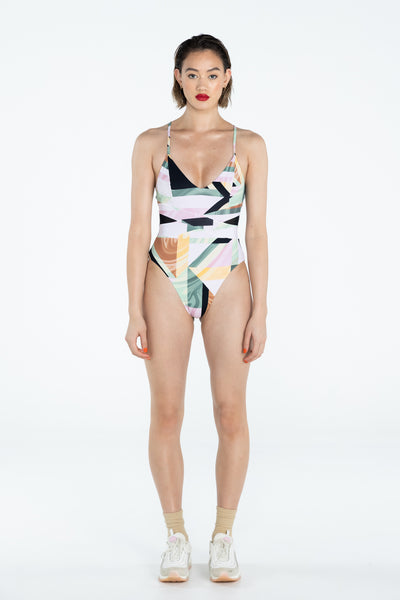 SWMR The Dip one piece swimsuit in tile print front view