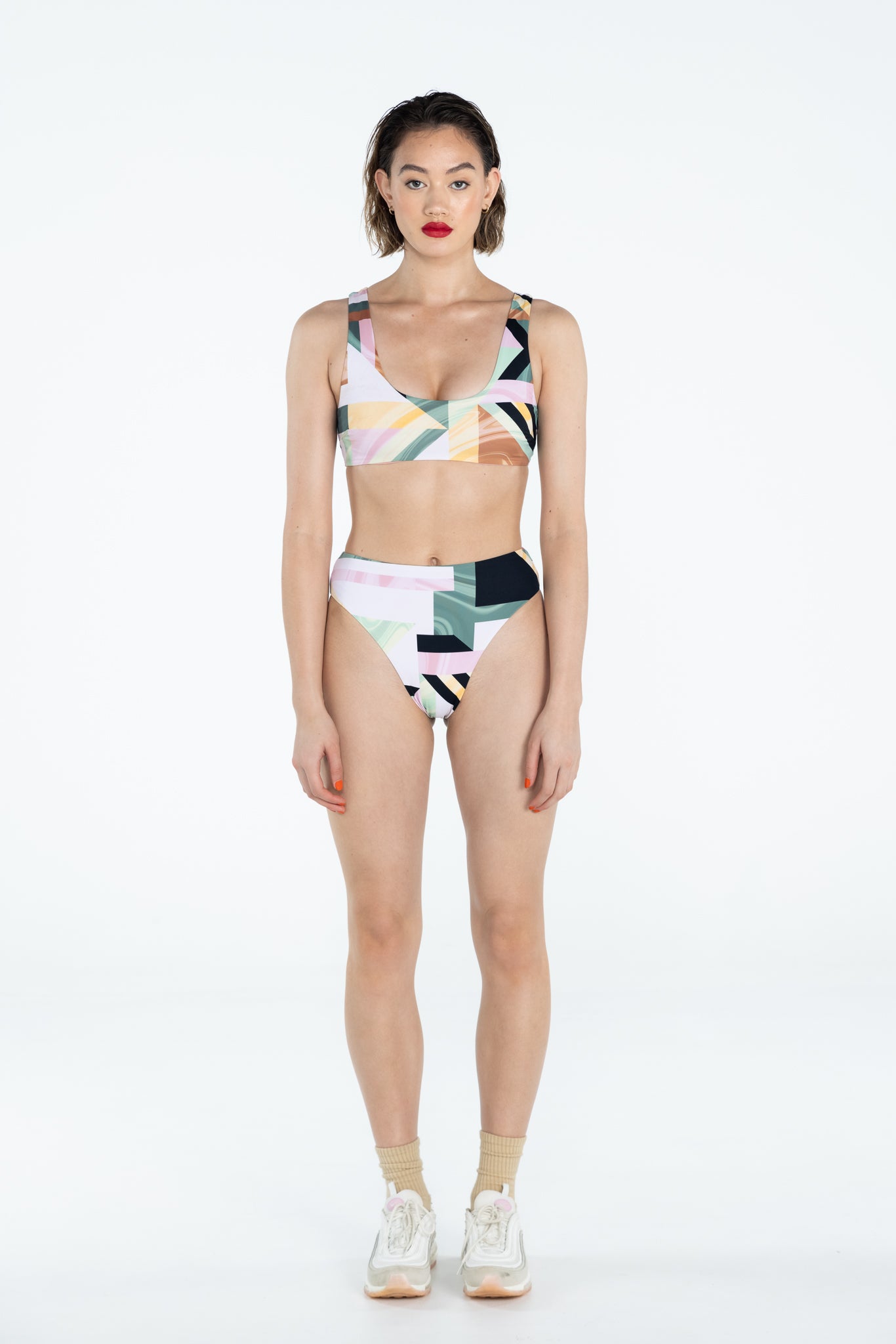 SWMR The Dunk Hi Bottom bikini bottom in tile print front view